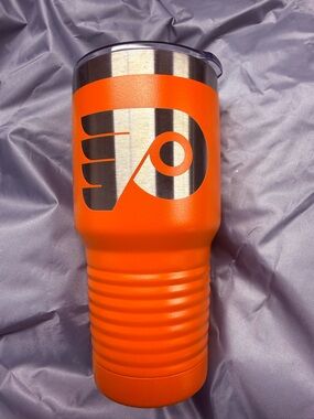Orange Stainless Steel insulated Tumbler with Metallic Flyers Logo